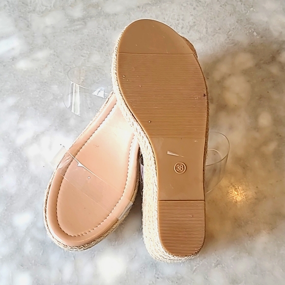 Clear Strap Sisal Wedge Heel Sandals sz 38 - Picture 2 of 3